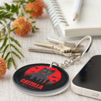 Funny Cat Japanese Themed Catzilla Monster Key Ring