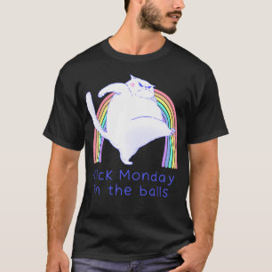 Funny Cat Kicking Monday Blues - Kick Monday In Th T-Shirt