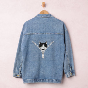 Funny Cat Kitten Peek Denim Jacket