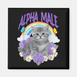 Funny Cat Kitten Rainbow Floral Alpha Male Magnet
