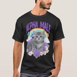 Funny Cat Kitten Rainbow Floral Alpha Male T-Shirt