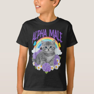 Funny Cat Kitten Rainbow Floral Alpha Male T-Shirt