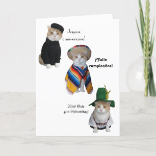 Funny Cat/Kitty Happy Birthday in Six Languages Card