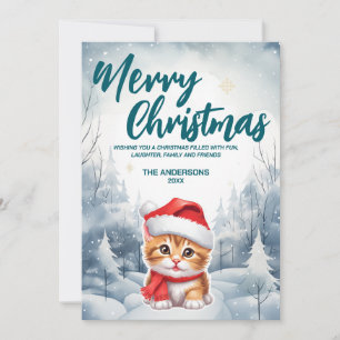 Funny Cat kitty Merry Xmas tree snow Holiday party