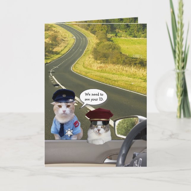 Funny Cat/Kitty Officers Birthday Card (Front)