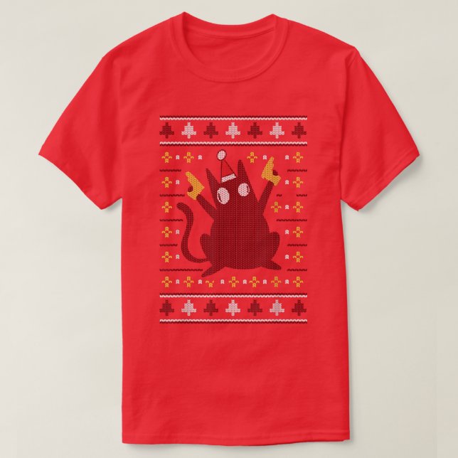 Funny Cat Kitty with Hat Ugly Christmas Sweaters M (Design Front)