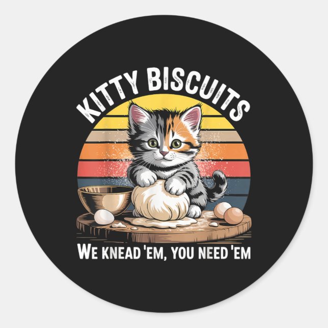 Funny Cat Kneading Dough Retro Kitty Biscuits Desi Classic Round Sticker (Front)