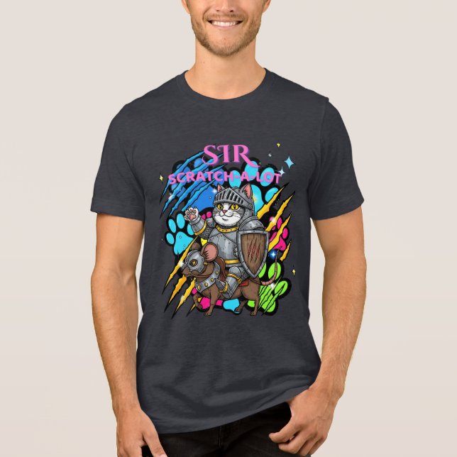 Funny Cat Knight "Sir Scratch a Lot" Cat lovers Tri-Blend Shirt (Front)