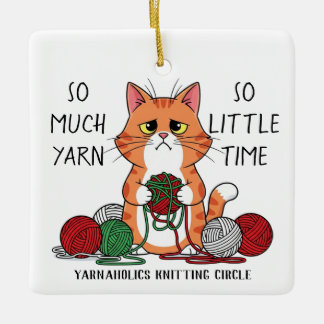 Funny Cat Knitting Group So Much Yarn Christmas  Ceramic Ornament