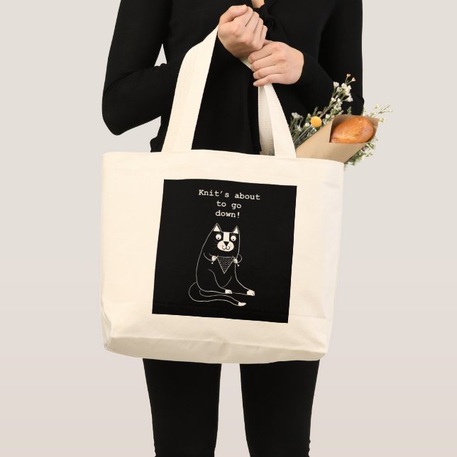 Funny Cat Knitting Tote Bag (Front (Product))