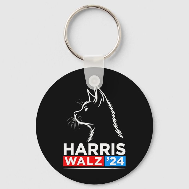 Funny Cat Lady Kamala Harris Waltz 2024 Election  Key Ring (Front)