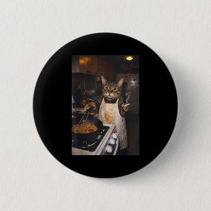 Funny cat lady meme cooking cat vintage cat smokin 6 cm round badge