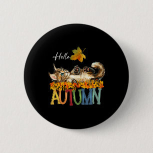 Funny Cat Leaf Fall Hello Autumn Cute Kitten Cat L 6 Cm Round Badge