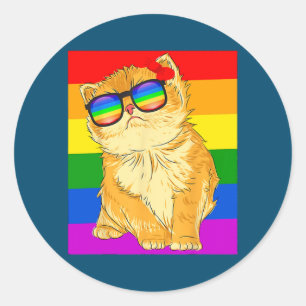 Funny Cat LGBT Gay Rainbow Pride Flag  Classic Round Sticker