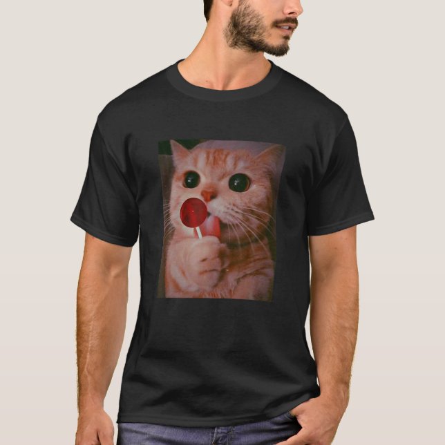 Funny Cat Lollipop Meow Kitty Funny Cat Lover T-Shirt (Front)