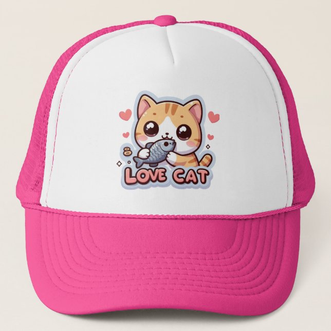 Funny Cat Love Cat Trucker Hat (Front)