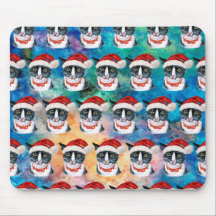 Funny Cat Lover Black and White Christmas Mouse Mat