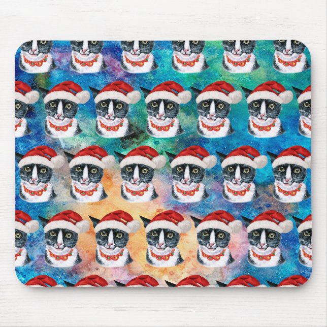 Funny Cat Lover Black and White Christmas Mouse Mat (Front)