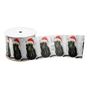 Funny Cat Lover Black Bombay Kitty Christmas Satin Ribbon