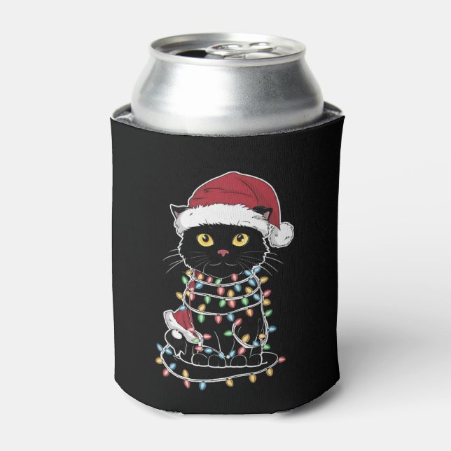Funny Cat Lover Christmas Lights Can Cooler (Can Front)