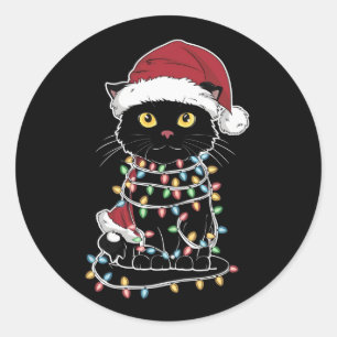 Funny Cat Lover Christmas Lights Classic Round Sticker