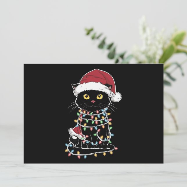 Funny Cat Lover Christmas Lights Holiday Card (Standing Front)