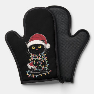Funny Cat Lover Christmas Lights Oven Mitt