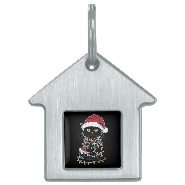 Funny Cat Lover Christmas Lights Pet ID Tag (Front)