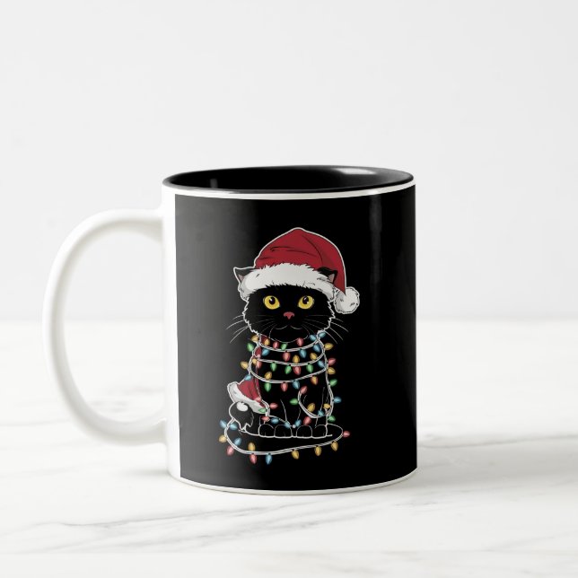 Funny Cat Lover Christmas Lights Two-Tone Coffee Mug (Left)
