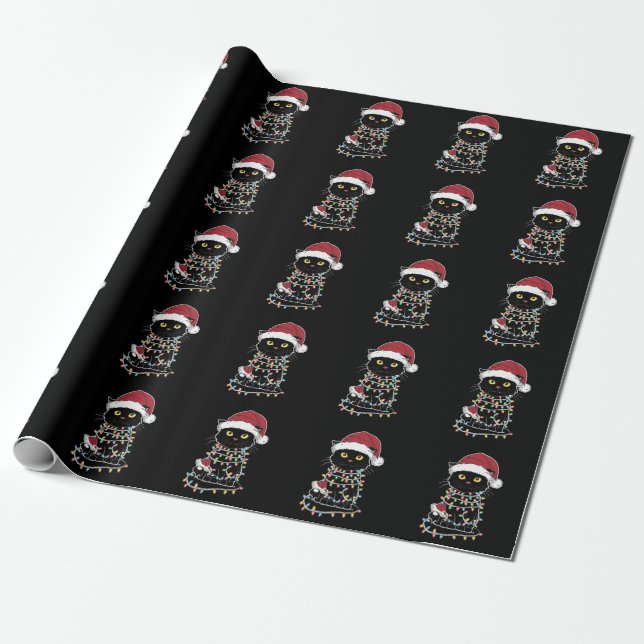 Funny Cat Lover Christmas Lights Wrapping Paper (Unrolled)