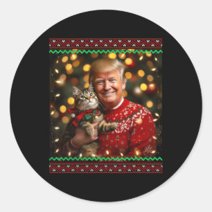 Funny Cat Lover Christmas Sweater Trump Ugly Chris Classic Round Sticker