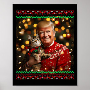 Funny Cat Lover Christmas Sweater Trump Ugly Chris Poster
