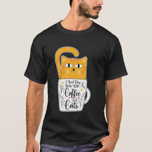 Funny Cat Lover Desing Orange cat with coffee mug T-Shirt