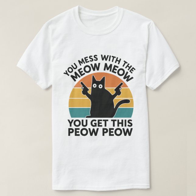 Funny Cat Lover Gift – Meow Meow Peow Peow Retro T-Shirt (Design Front)