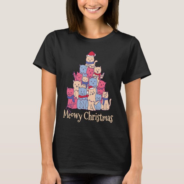 Funny Cat Lover Meowy Catmas Chirstmas  Cat Tree T-Shirt (Front)