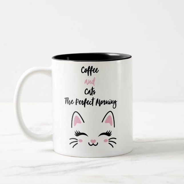 Funny Cat Lover Mug – Coffee and Cats = Happiness (Left)
