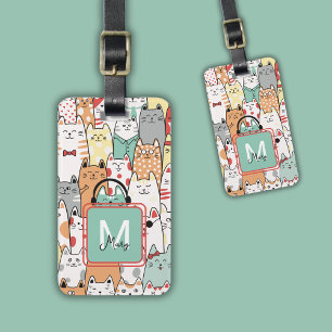 Funny Cat Lover Pastel Name On Monogram Travel  Luggage Tag
