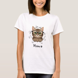 Funny Cat Lover Tee with Glasses - Women's Apparel