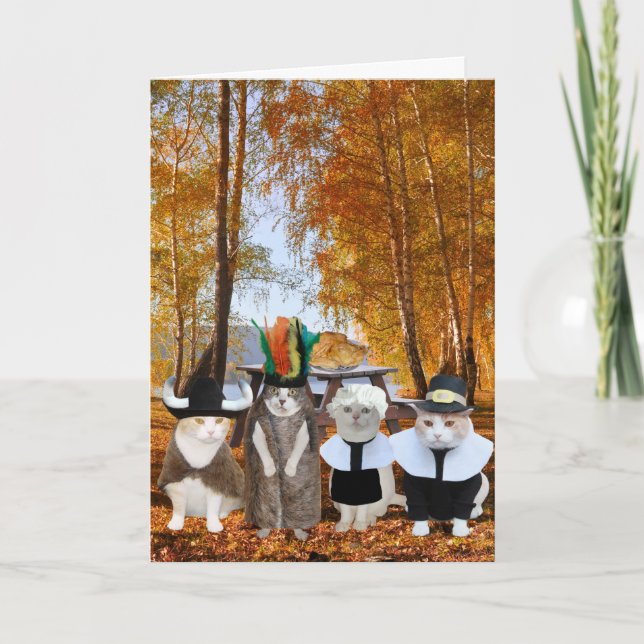 Funny Cat Lover Thanksgiving Card (Front)