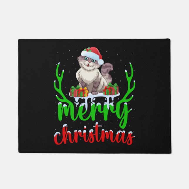 Funny Cat Lover Xmas Gift Cat Christmas T-Shirt Doormat (Front)