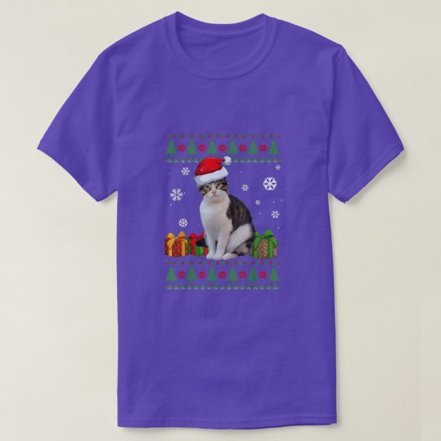 Funny Cat lovers Cute Cat Santa Hat Ugly Christmas T-Shirt (Design Front)