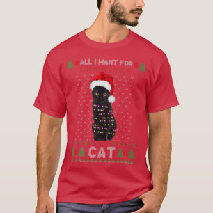 Funny Cat lovers Cute Cat Santa Hat Ugly Christmas T-Shirt