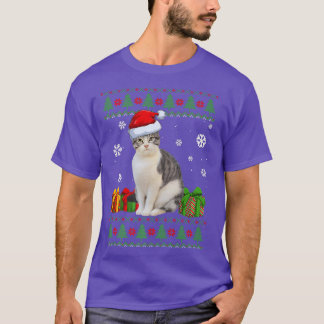 Funny Cat lovers Cute Cat Santa Hat Ugly Christmas T-Shirt