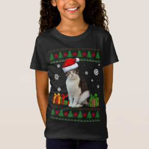 Funny Cat lovers Cute Cat Santa Hat Ugly Christmas T-Shirt