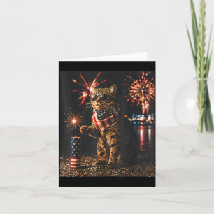 Funny Cat Lovers Fireworks Patriotic 4th Of July Card