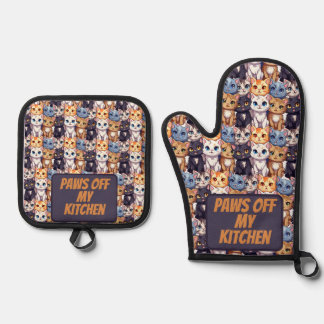 Funny Cat Lovers Paws Off My Kitchen Oven Mitt & Pot Holder Set