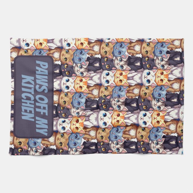Funny Cat Lovers Paws Off My Kitchen Tea Towel (Horizontal)