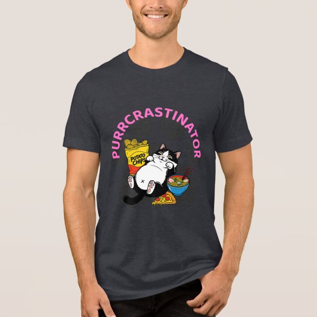 Funny Cat Lovers "Purrcrastinator" Cute Graphic Tri-Blend Shirt (Front)