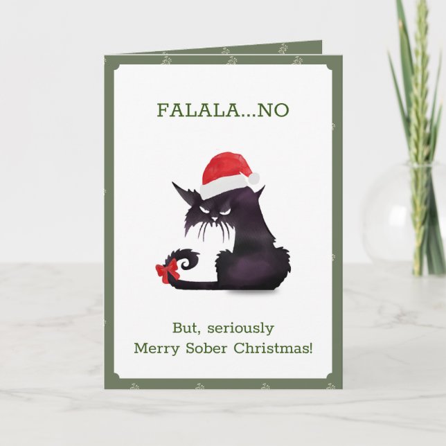 Funny Cat Lovers Sober Christmas Thank You Card (Front)