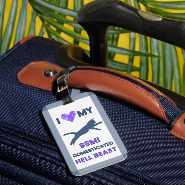 Funny Cat Luggage Tag Hell Beast Purple (Front Insitu 1)